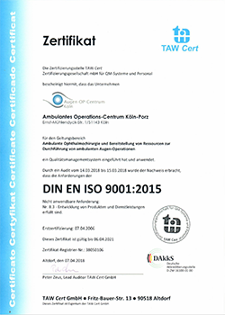 Zertifikat Qualitätsmanagement Augencentrum Köln